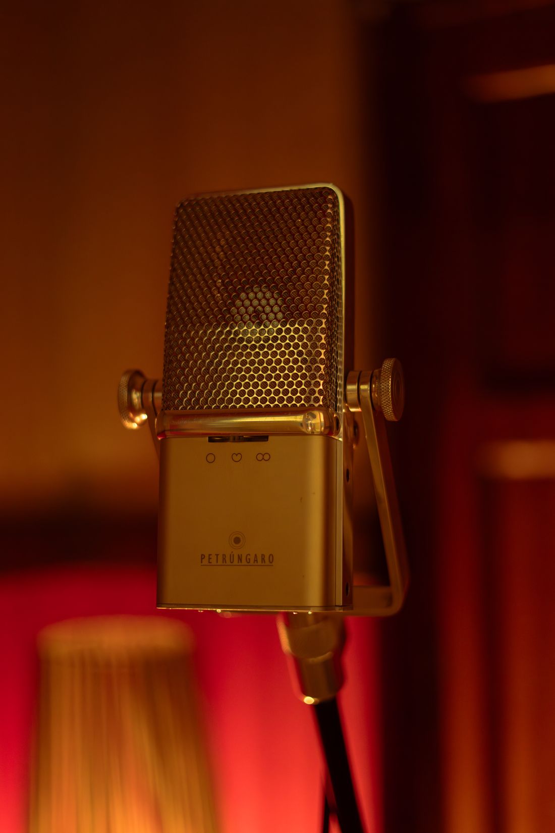 Ribbon microphone in front of a lamp