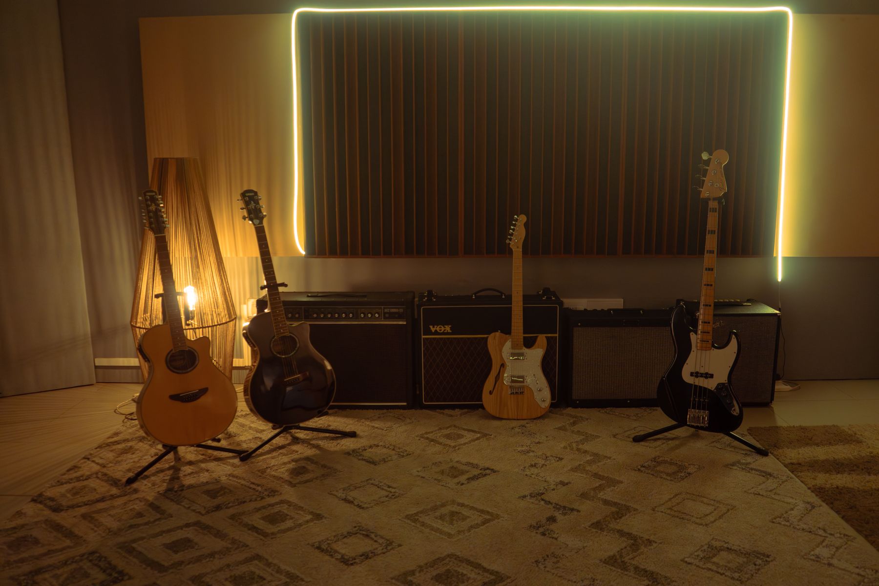 Studio A live room with guitars and amplifiers